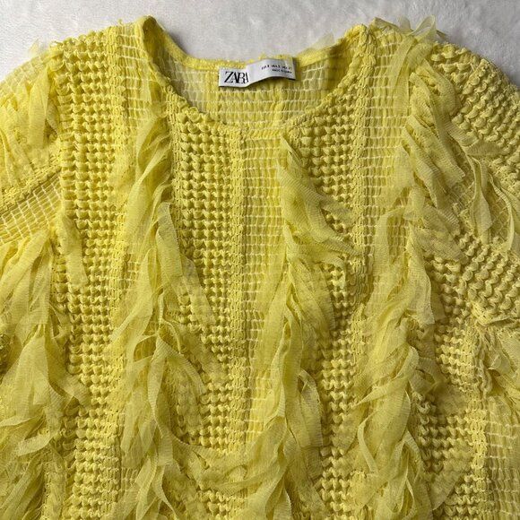Zara Womens Shirt SZ S Yellow Shaggy fringe Tassel Fuzzy Artzycore - Picture 7 of 7